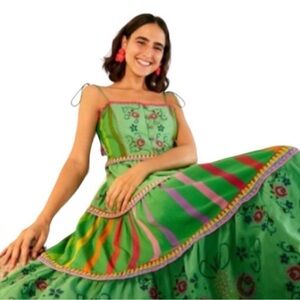 FARM Rio Green Floral & Striped Maxi Dress